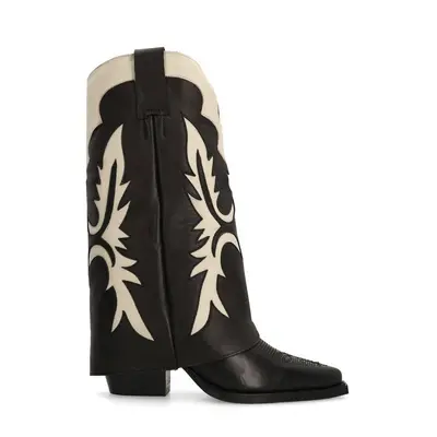 Zwarte leren cowboylaarzen met flap bij Sacha