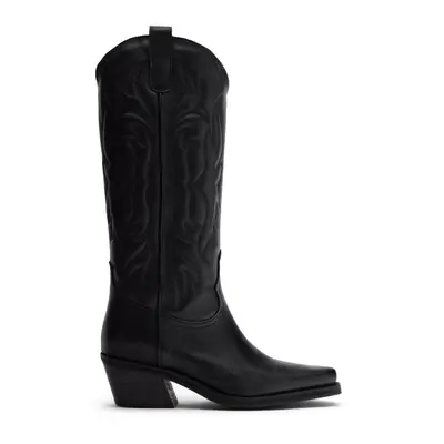 Zwarte leren cowboylaarzen met stiksels bij Sacha