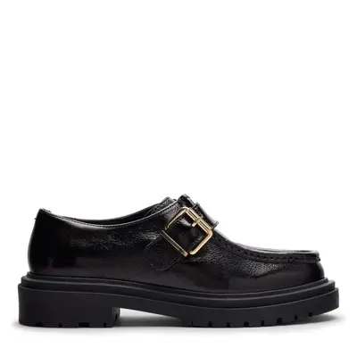 Zwarte leren loafers met buckle bij Sacha