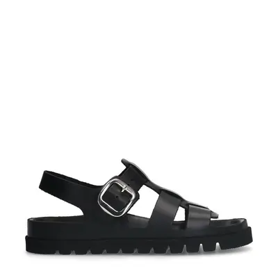 Zwarte leren sandalen bij Sacha