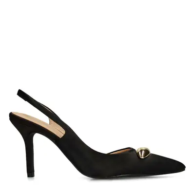 Zwarte slingback pumps met goudkleurig detail bij Sacha